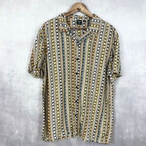 PacSun Mens Button Up Shirt Large‎ Recycled Rayon Aztec Boho Surfer Indie Y2K